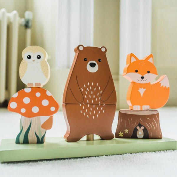 Jucarie Din Lemn De Stivuit Cu Animalele Padurii, Orange Tree Toys - Imagine 4