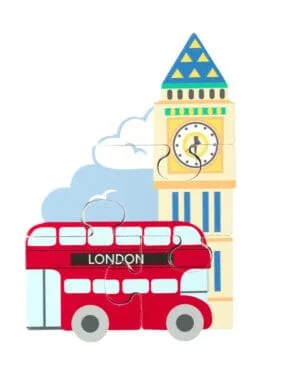 jucarie montessori mini puzzle din lemn autobuzul londonez orange tree9784