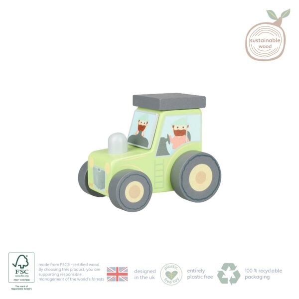 Tractor Din Lemn Verde, Orange Tree Toys - Imagine 3