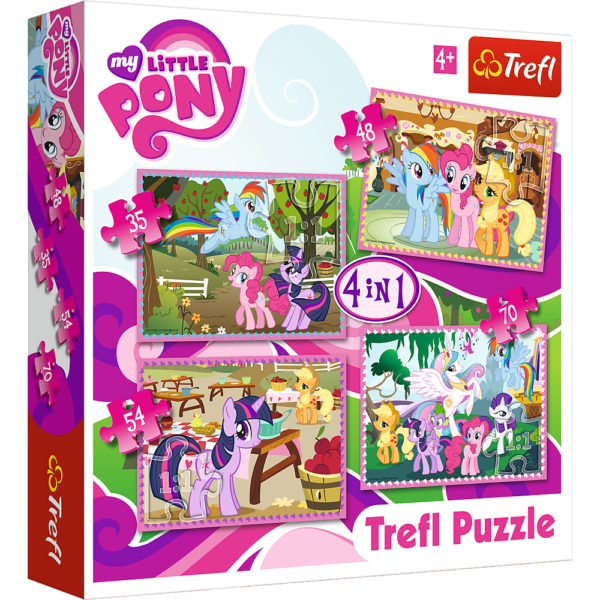 Set Puzzle 4 In 1 Trefl My Little Pony, Poneii In Vacanta, 1X35 Piese, 1X48 Piese, 1X54 Piese, 1X70 Piese