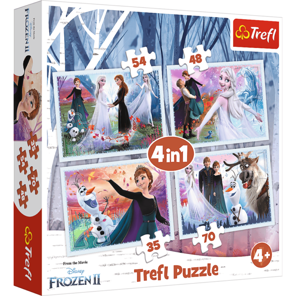 Set Puzzle 4 In 1 Trefl Disney Frozen 2, In Padurea Magica, 1X35 Piese, 1X48 Piese, 1X54 Piese, 1X70 Piese