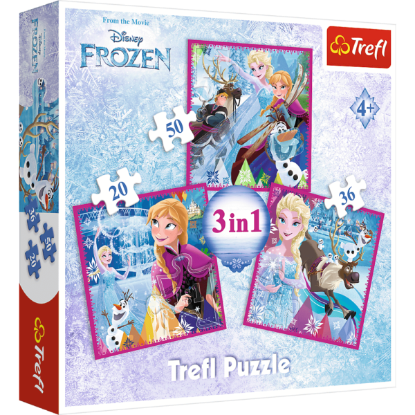 Set Puzzle 3 In 1 Trefl Disney Frozen 2, Magia Iernii, 1X20 Piese, 1X36 Piese, 1X50 Piese