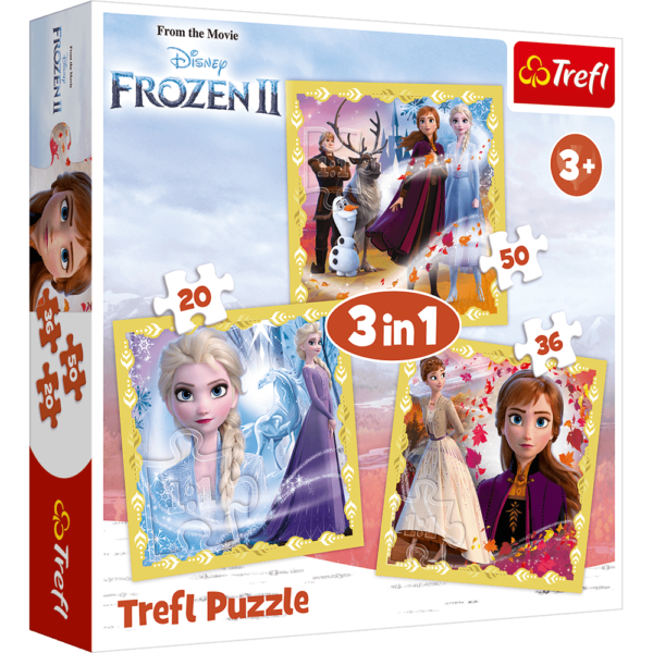 Set Puzzle 3 In 1 Trefl Disney Frozen 2, Puternicele Ana Si Elsa, 1X20 Piese, 1X36 Piese, 1X50 Piese