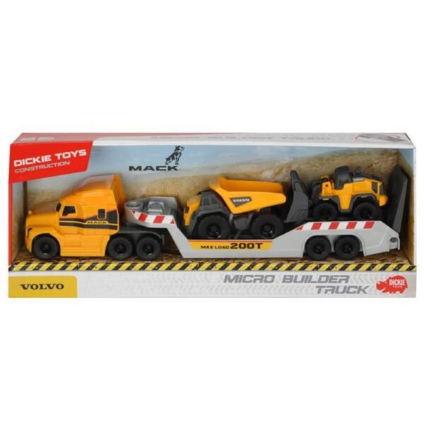 Camion Dickie Toys Mack Volvo Micro Builder Cu Remorca, Buldozer Si Camion Basculant - Imagine 6