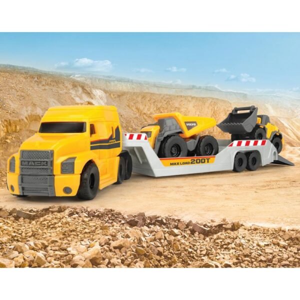 Camion Dickie Toys Mack Volvo Micro Builder Cu Remorca, Buldozer Si Camion Basculant - Imagine 7