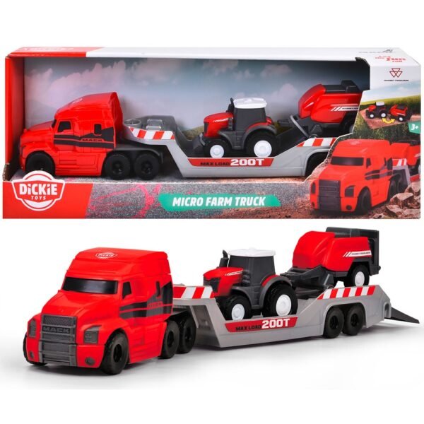 Camion Dickie Toys Massey Ferguson Micro Farm Truck 32 Cm Cu Tractor Si Presa De Balotat - Imagine 12