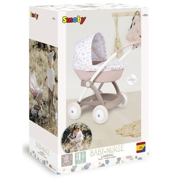 Carucior Nou Nascut Pentru Papusi Smoby Baby Nurse Landau Crem - Imagine 5