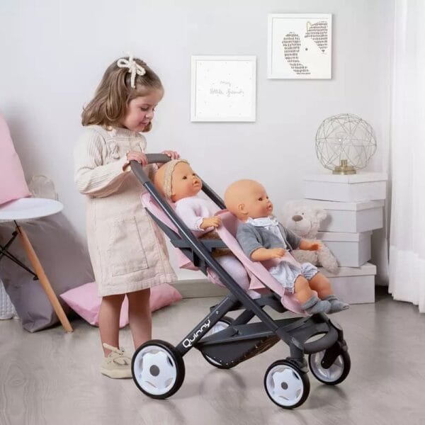 Carucior Pentru Papusi Smoby Maxi Cosy Quinny Twin Roz - Imagine 3