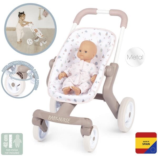 Carucior Sport Pentru Papusi Smoby Baby Nurse Poussette Pop Crem - Imagine 2