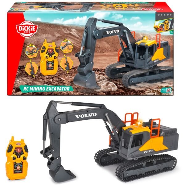 Excavator Dickie Toys Volvo Mining Excavator 60 Cm Cu Telecomanda, Lumini Si Sunete Gri - Imagine 7