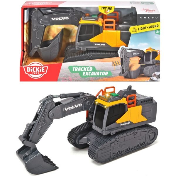 Excavator Dickie Toys Volvo Tracked Excavator 23 Cm Cu Lumini Si Sunete - Imagine 8