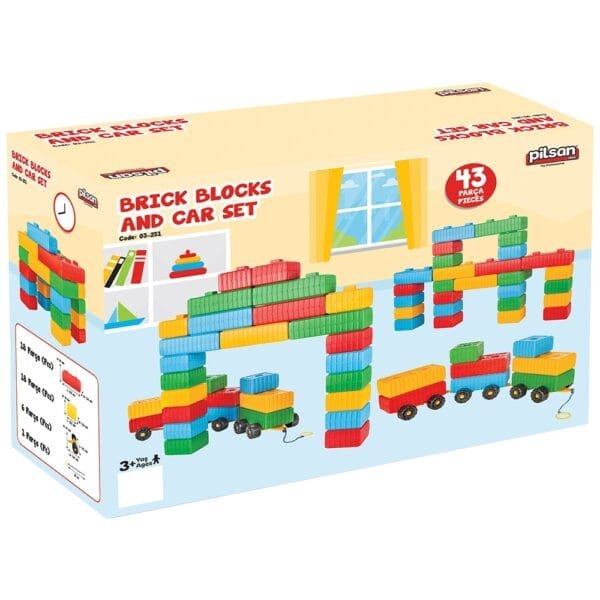 Jucarie Pilsan Cuburi De Construit Brick Blocks And Car Set 43 Piese - Imagine 3