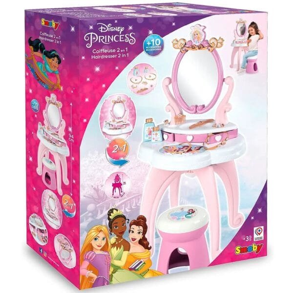 Jucarie Smoby Masuta De Machiaj Disney Princess 2 In 1 Roz Cu Accesorii - Imagine 9