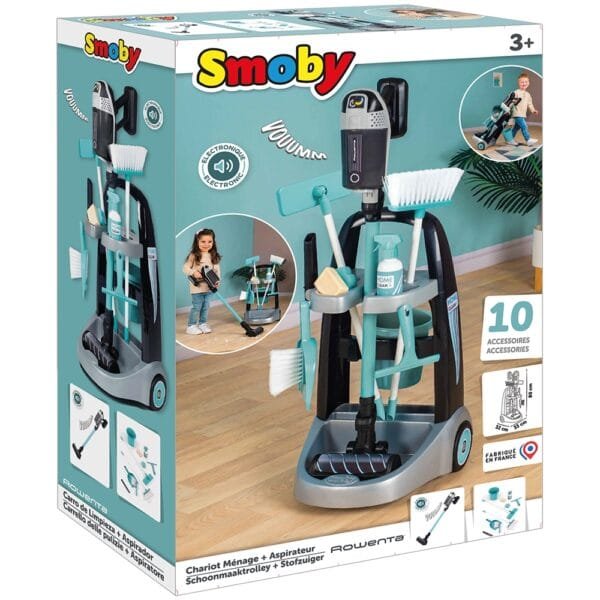 Jucarie Smoby Set Curatenie Cu Troller Si Aspirator Electronic Rowenta Negru - Imagine 13