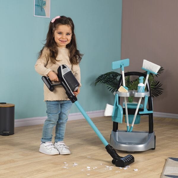 Jucarie Smoby Set Curatenie Cu Troller Si Aspirator Electronic Rowenta Negru - Imagine 6