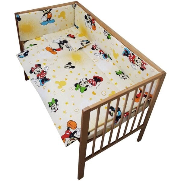 Lenjerie Patut Hubners Mickey Si Minnie 4 Piese Crem