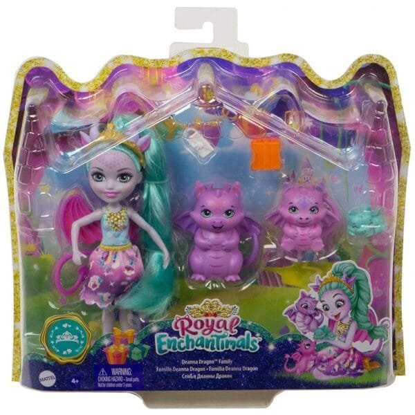 Papusa Enchantimals By Mattel Deanna Dragon Family Cu 3 Figurine Si Accesorii - Imagine 4