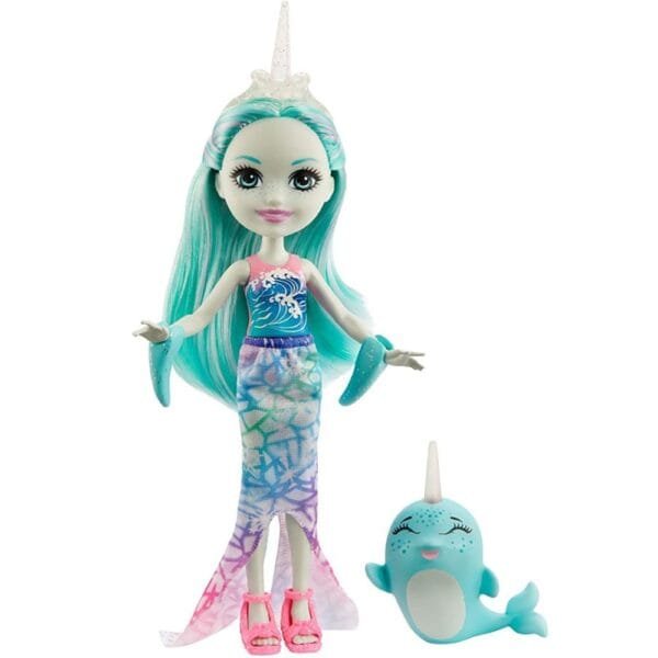Papusa Enchantimals By Mattel Naddie Narwhal Cu Figurina Sword