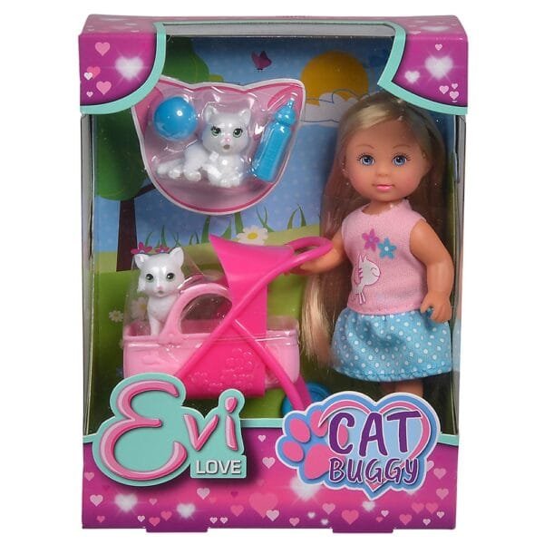 Papusa Simba Evi Love Cat Buggy 12 Cm Cu 2 Figurine Si Accesorii - Imagine 4