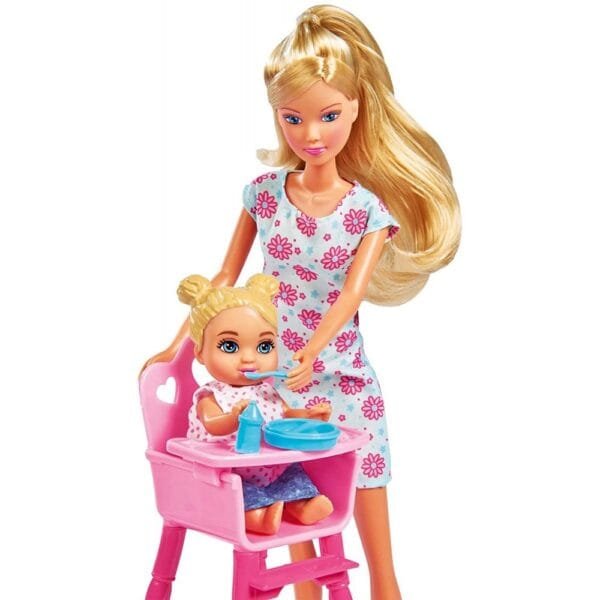 Papusa Simba Steffi Love 29 Cm Baby World In Rochie Cu Floricele, Cu 2 Copii, 1 Bebelus Si Accesorii - Imagine 3