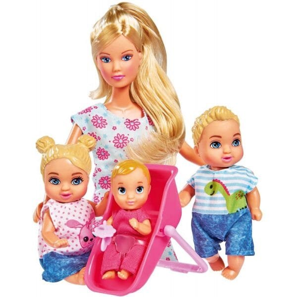 Papusa Simba Steffi Love 29 Cm Baby World In Rochie Cu Floricele, Cu 2 Copii, 1 Bebelus Si Accesorii - Imagine 4