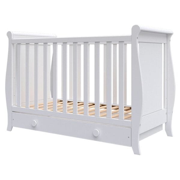 Patut Copii Din Lemn Hubners Mira 120X60 Cm Alb Cu Sertar