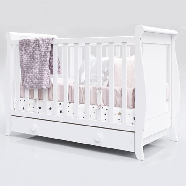 Patut Copii Din Lemn Hubners Mira 120X60 Cm Alb Cu Sertar - Imagine 4
