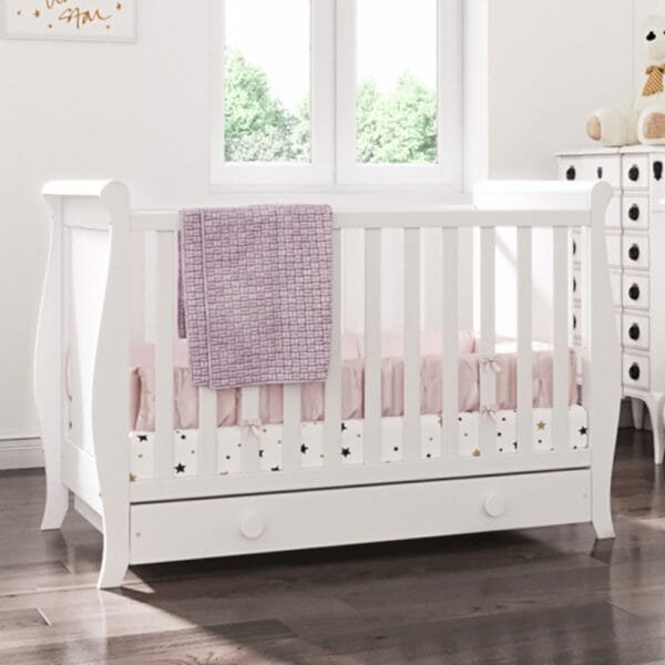 Patut Copii Din Lemn Hubners Mira 120X60 Cm Alb Cu Sertar - Imagine 9