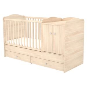 Patut Copii Transformabil Din Lemn Cu 2 Sertare Hubners Eva Maxi Kombi 120X70 Cm Natur 1 I Best Buy Babys