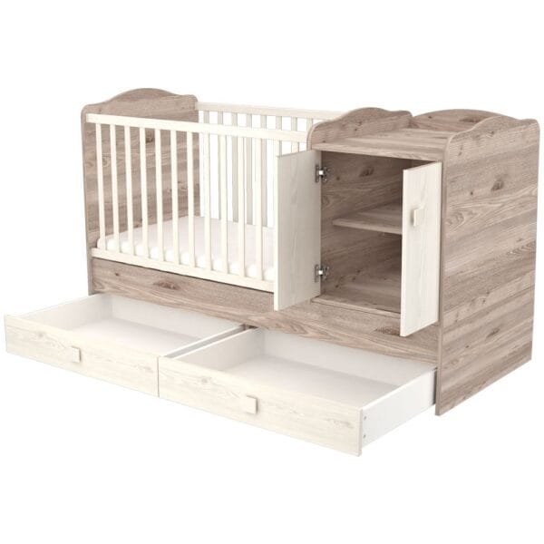 Patut Copii Transformabil Din Lemn Cu 2 Sertare Hubners Sofia Maxi Kombi 120X70 Cm Crem Nisip - Imagine 2
