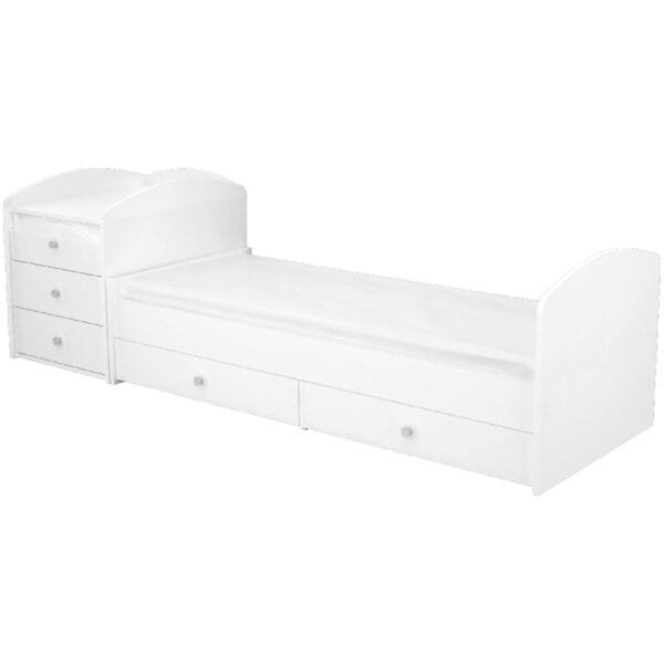 Patut Copii Transformabil Din Lemn Cu 5 Sertare Hubners Matei Maxi Kombi 120X70 Cm Alb - Imagine 3