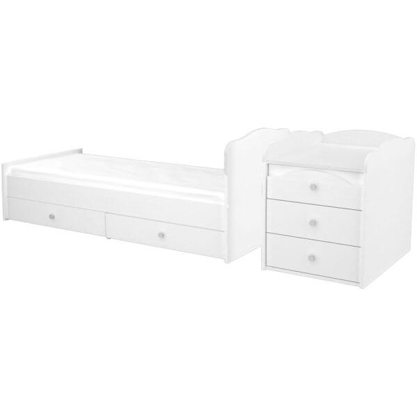 Patut Copii Transformabil Din Lemn Cu 5 Sertare Hubners Matei Maxi Kombi 120X70 Cm Alb - Imagine 4