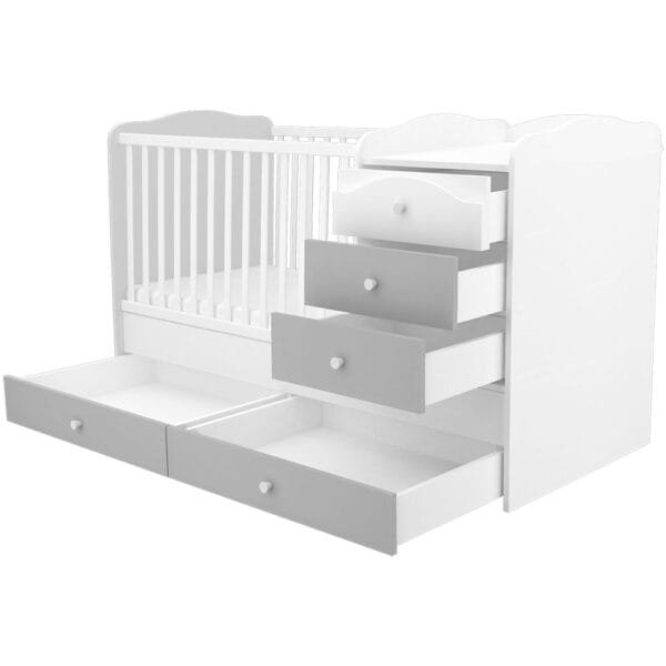 Patut Copii Transformabil Din Lemn Cu 5 Sertare Hubners Patrik Maxi Kombi 120X70 Cm Alb Grafit - Imagine 2