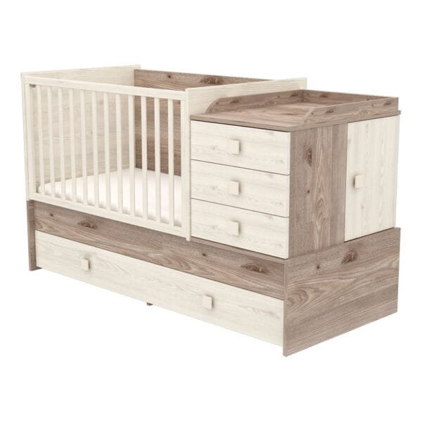 Patut Copii Transformabil Din Lemn Cu 5 Sertare Hubners Sofia Multi Kombi 120X70 Cm Crem Nisip