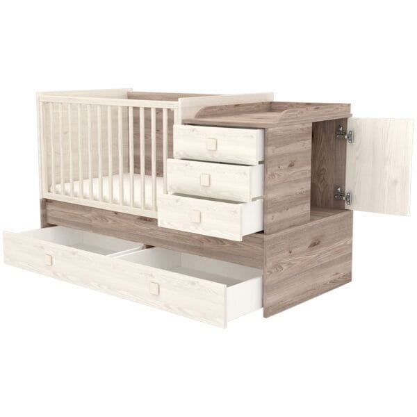 Patut Copii Transformabil Din Lemn Cu 5 Sertare Hubners Sofia Multi Kombi 120X70 Cm Crem Nisip - Imagine 2
