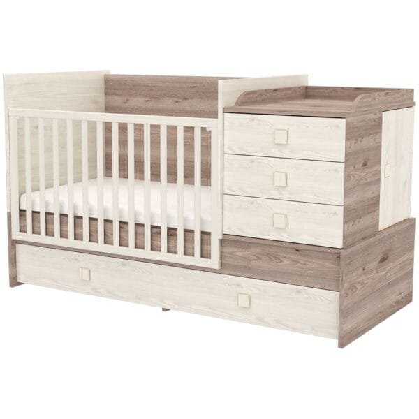 Patut Copii Transformabil Din Lemn Cu 5 Sertare Hubners Sofia Multi Kombi 120X70 Cm Crem Nisip - Imagine 3