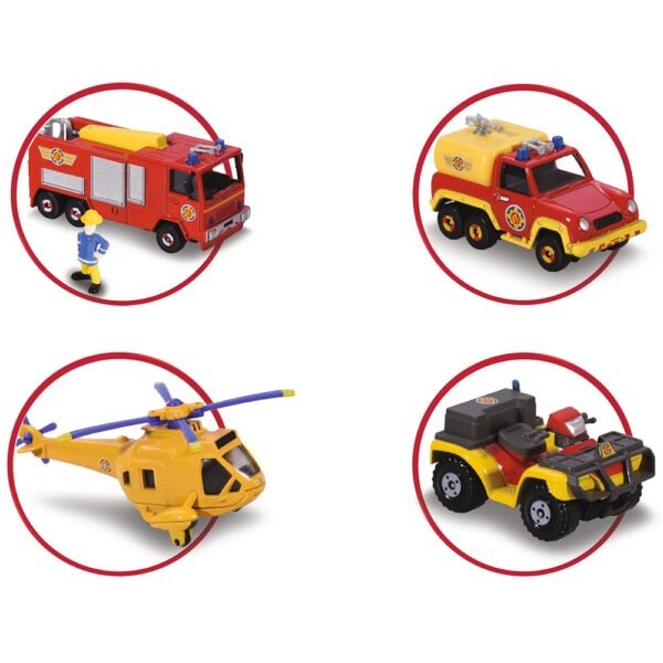 Pista De Masini Dickie Toys Fireman Sam Rescue Team Sam Fire Cu 3 Masinute, 1 Elicopter Si O Figurina - Imagine 4