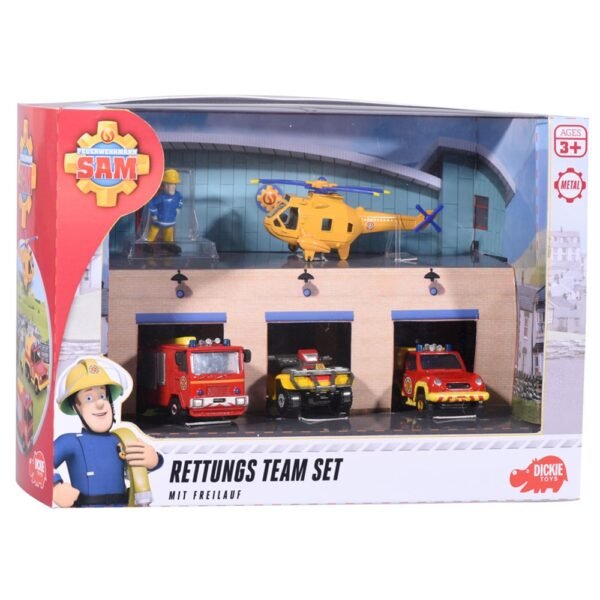 Pista De Masini Dickie Toys Fireman Sam Rescue Team Sam Fire Cu 3 Masinute, 1 Elicopter Si O Figurina - Imagine 7