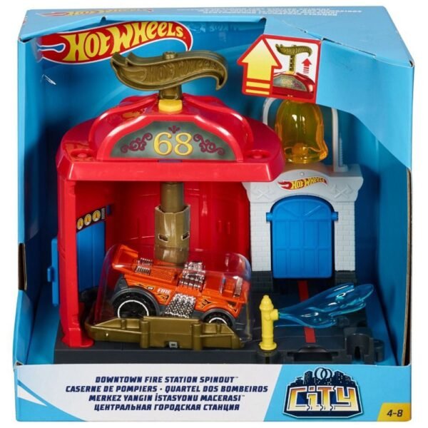 Pista De Masini Hot Wheels By Mattel City Downtown Fire Station Spinout Cu Masinuta - Imagine 3