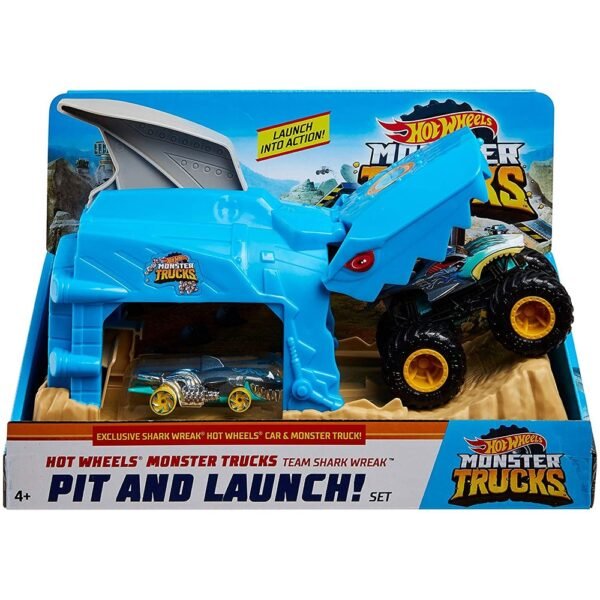 Pista De Masini Hot Wheels By Mattel Monster Truck Pit And Launch Shark Wreak Cu 2 Masinute - Imagine 5