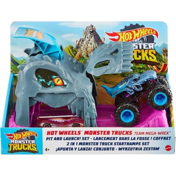 Pista De Masini Hot Wheels By Mattel Monster Truck Pit And Launch Team Mega Wrex Cu 2 Masinute - Imagine 4