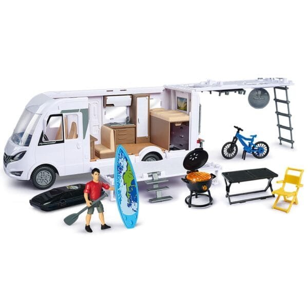 Rulota Dickie Toys Camper Hymer Camping Van Class B Cu Figurina Si Accesorii - Imagine 2