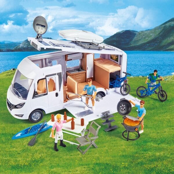 Rulota Dickie Toys Camper Hymer Camping Van Class B Cu Figurina Si Accesorii - Imagine 7