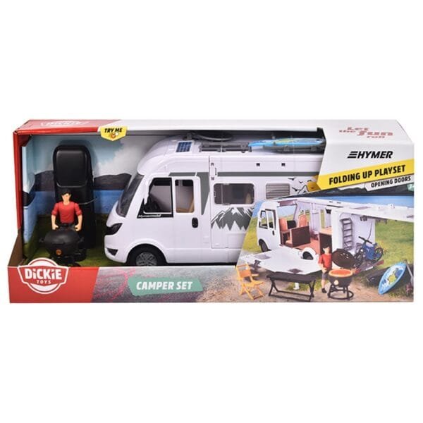 Rulota Dickie Toys Camper Hymer Camping Van Class B Cu Figurina Si Accesorii - Imagine 8