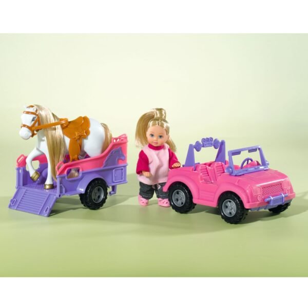 Papusa Simba Evi Love 12 Cm Evi Horse Trailer Cu Masina, Trailer Si Calut - Imagine 2