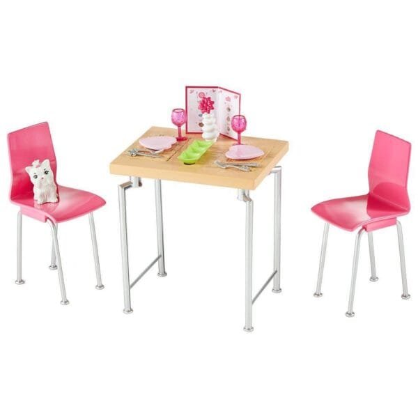 Set Barbie By Mattel Estate Masa Cu Scaune Si Accesorii Dvx45