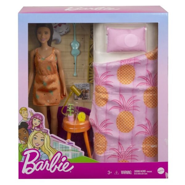 Set Barbie By Mattel Mobilier Dormitor Cu Papusa Si Accesorii Grg86 - Imagine 3