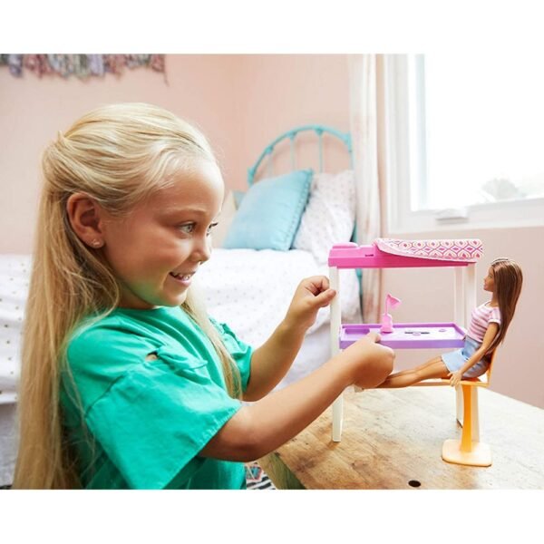 Set Barbie By Mattel Estate Birou Cu Pat Supraetajat, Papusa Si Accesorii - Imagine 10