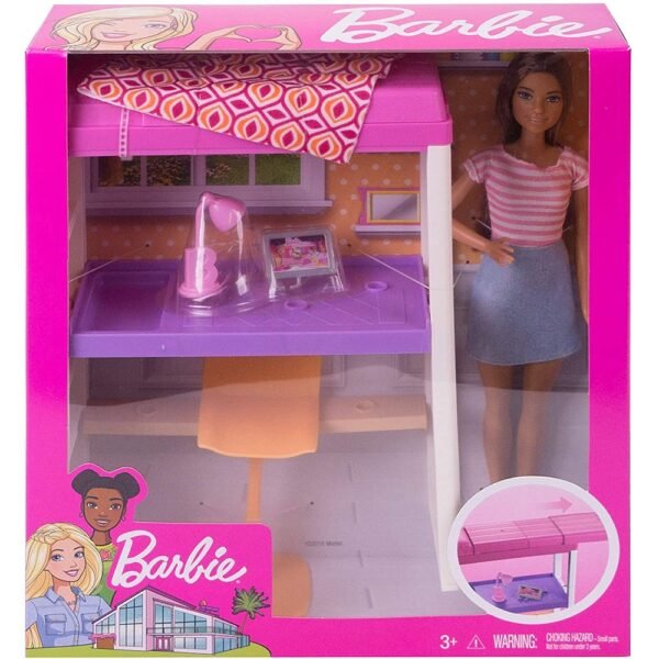 Set Barbie By Mattel Estate Birou Cu Pat Supraetajat, Papusa Si Accesorii - Imagine 11