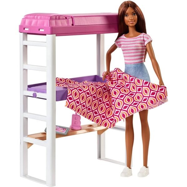 Set Barbie By Mattel Estate Birou Cu Pat Supraetajat, Papusa Si Accesorii - Imagine 4